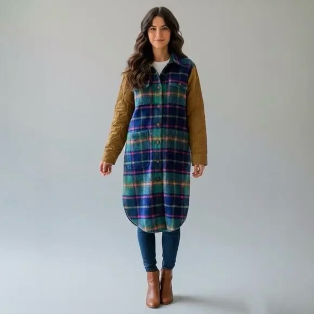 Sundance womens Hampshire plaid wool blend quilted long jacket size XXL